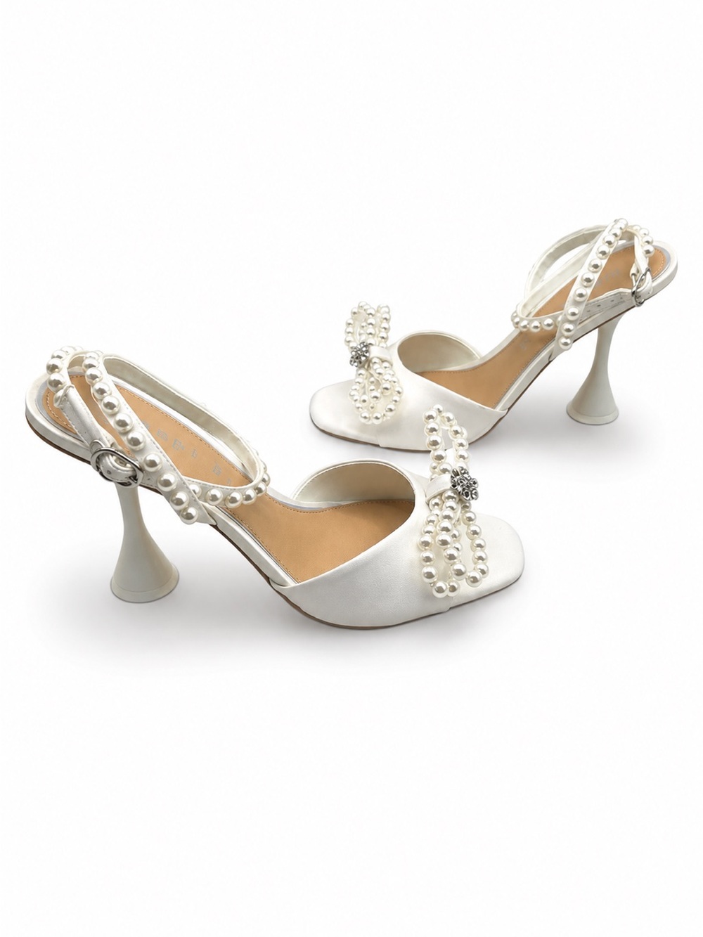 Gianni Bini HaydnTwo White Satin Pearl Bow Ankle Strap Dress Sandals Size 8.5M - Picture 7 of 11